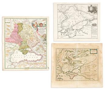 (UKRAINE.) Group of 5 seventeenth-and-eighteenth-century engraved maps of the region north of the Black Sea.
